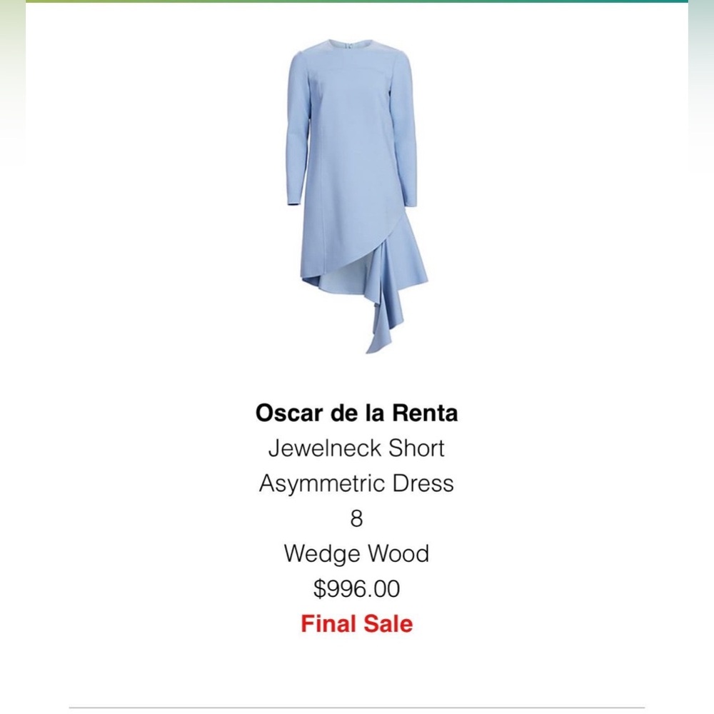 Oscar de la Renta Jewelneck Asymmetric Dress in Wedgewood Blue